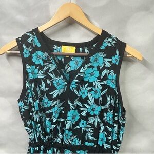 Liz Lange teal blue and black sheer‎ high-low dress with tie waist in size large